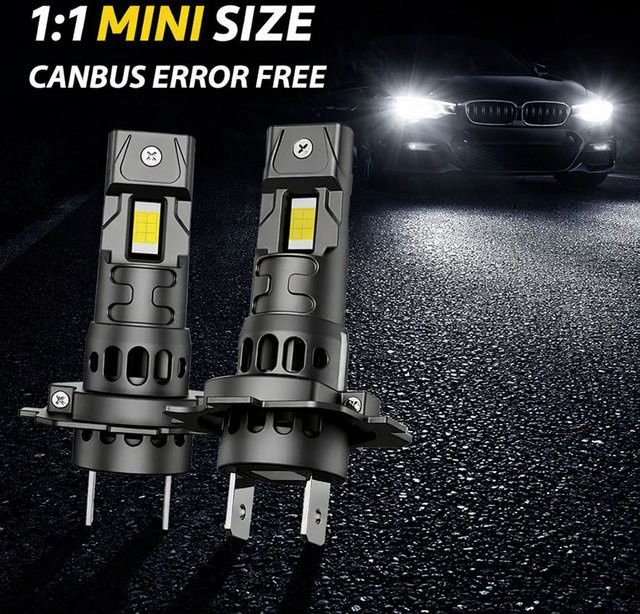 Carshark H7 LED-Scheinwerfer Canbus mit 8000LM und 55W, 6000K, 7035 CSP-Chips, 1:1 Mini-Größe Plug-and-Play Autolampe mit Turbo-Lüfter - Bild 1