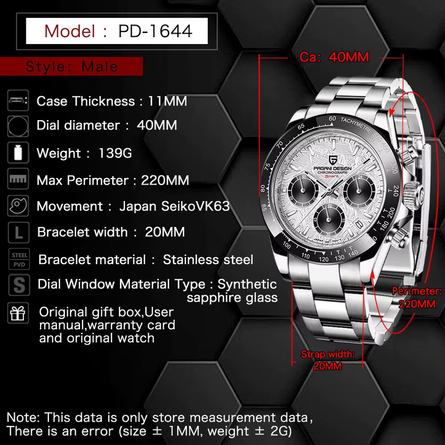 PAGANI DESIGN Chronograph, Quarz, Edelstahl, 40 mm, Herren, Saphirglas - Bild 5