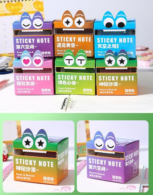 Binchi Rollen-Auszieh-Haftnotizen in Transparent und Bunt mit niedlichen Cartoon-Motiven für Schüler und DIY-Notizbücher - Bild 1