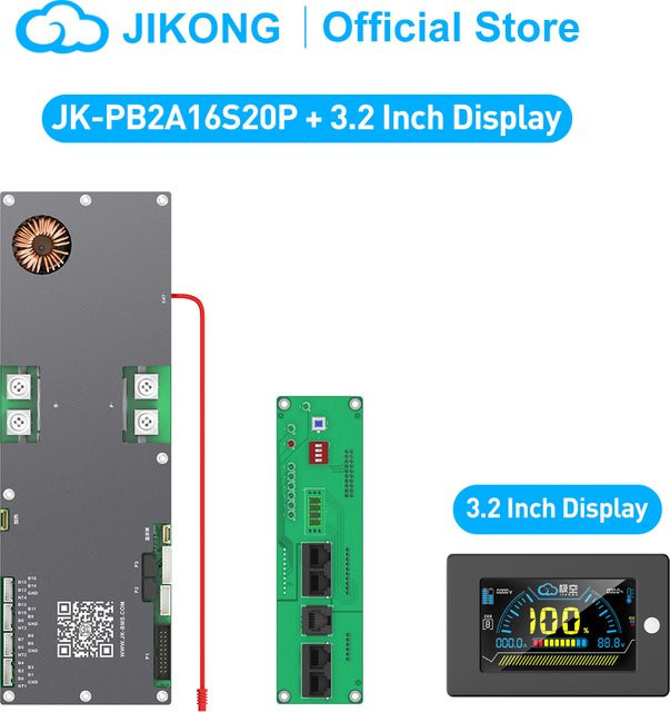JIKONG Smart BMS mit 3,2 Zoll Display Monitor für LiFePO4 Li-Ion LTO Batterien und Inverter zur Energie-Speicherung - Bild 1