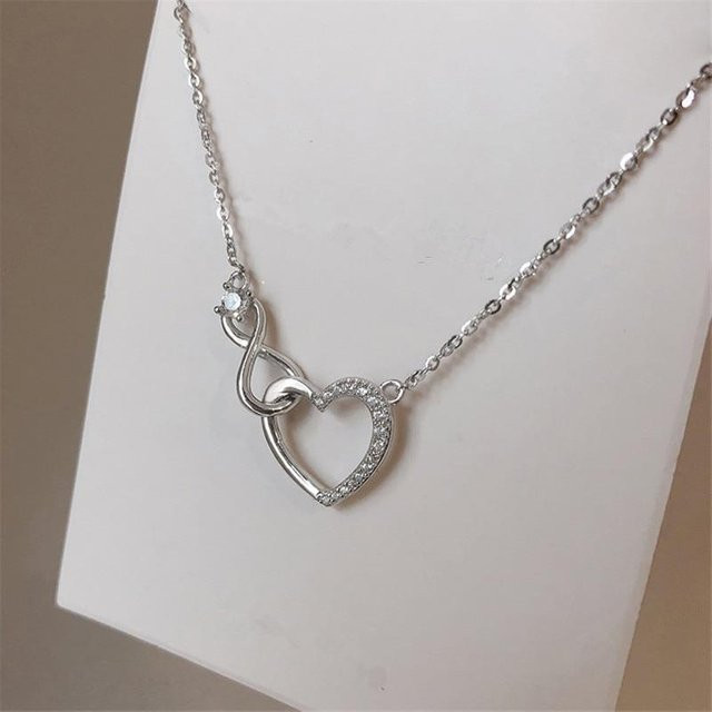 Halskette 925 Silber, Kristall, Kreuz Herz Charme, 45 cm, Damen - Bild 1