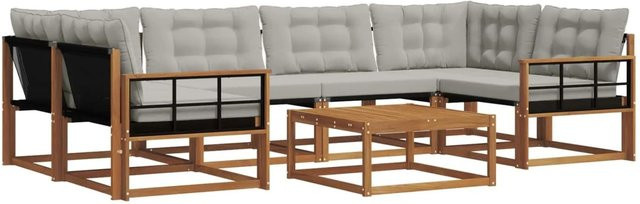vidaXL Outdoor-Sofagarnitur 7-teilig aus Akazienholz und Textilene in Natur und Grau mit Kissen - Bild 1