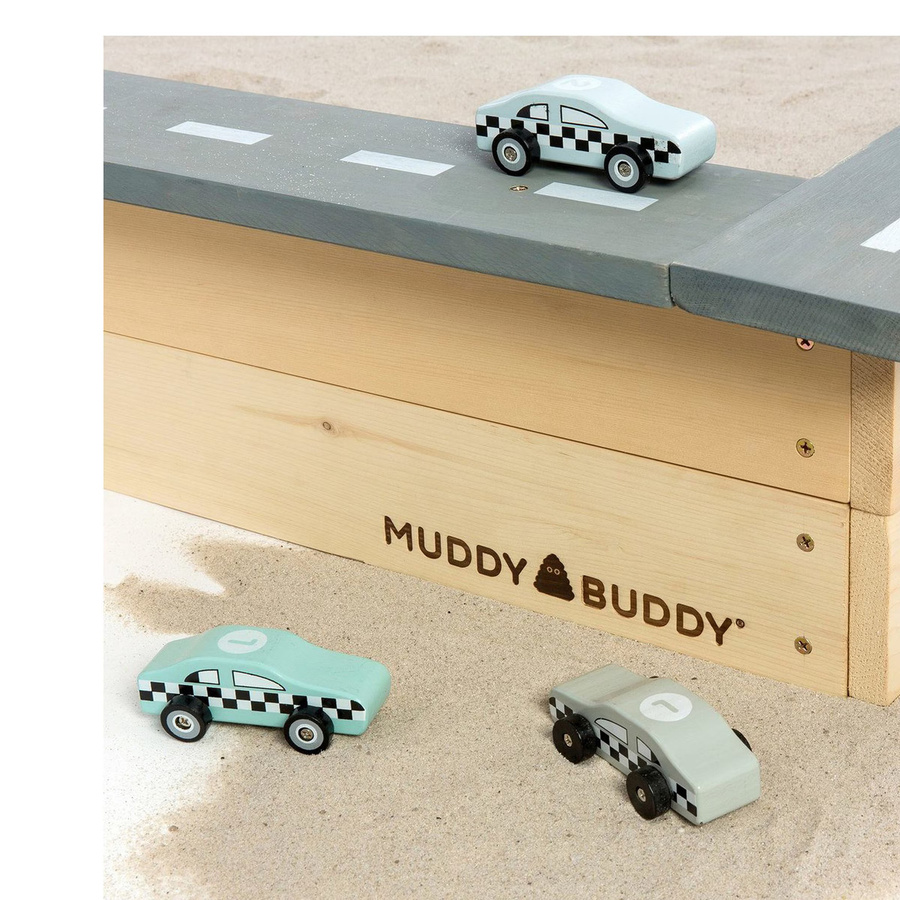 Muddy Buddy Sandkasten Highway Hero aus Zypressenholz mit Spielstraße und Staufächern in Natur Lavagrau - Bild 4