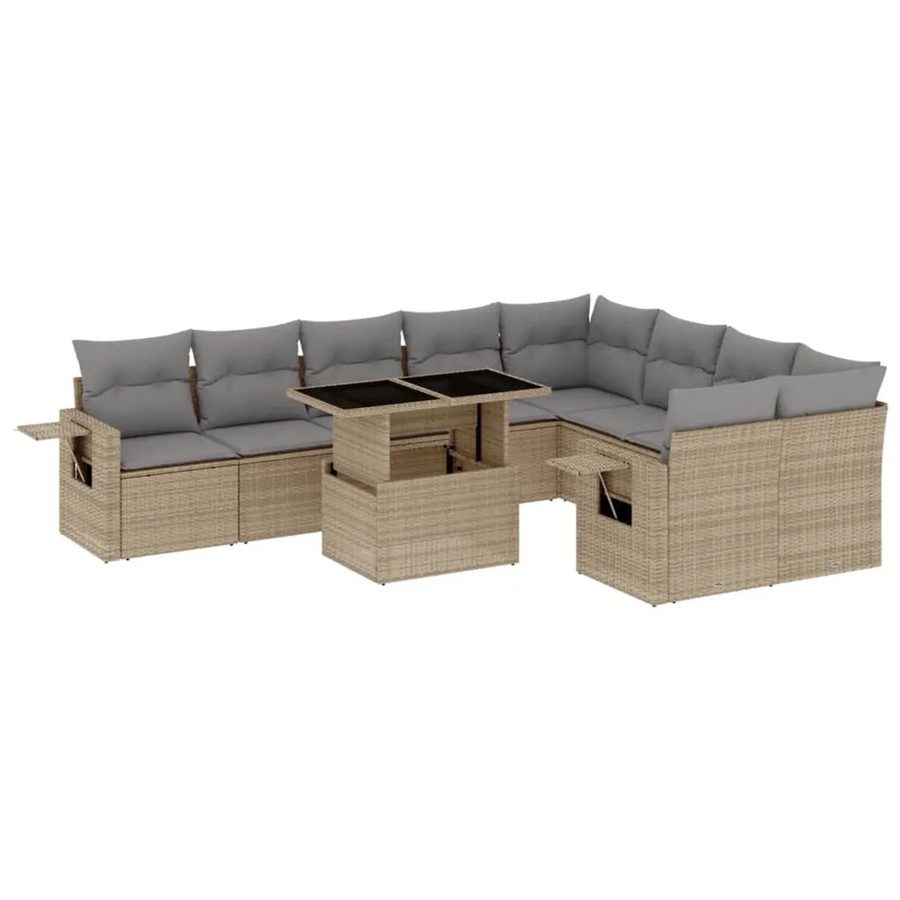 vidaXL 10-tlg Garten-Sofagarnitur aus Poly-Rattan mit Kissen in Beige - Bild 2