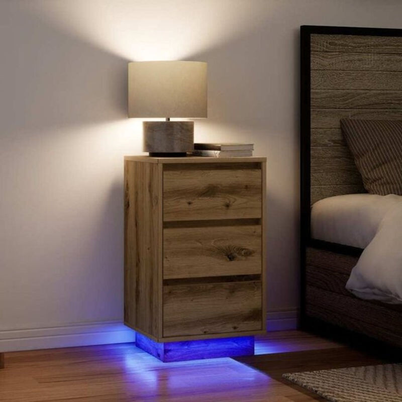 Vidaxl Nachttisch mit LED-Leuchten in Artisan-Eiche Natur Braun, Modern, H x B x T: 65 x 38 x 34 cm - Bild 1