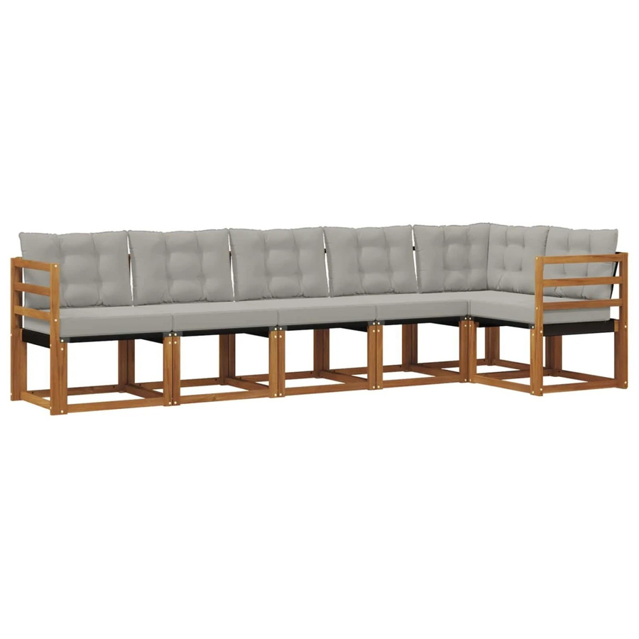 vidaXL Outdoor-Sofagarnitur 6-teilig L-Form aus Akazienholz und Textilene in Natur und Grau mit Kissen - Bild 2