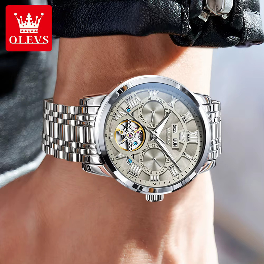 OLEVS Armbanduhr Automatik, Edelstahl, Schwarz, Herren - Bild 4