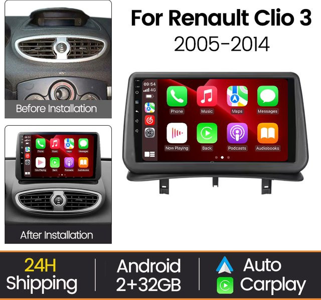 MEKEDE Wireless CarPlay Autoradio mit Android Auto und GPS Navigation für Renault Clio 3 2005-2014 in Schwarz - Bild 1