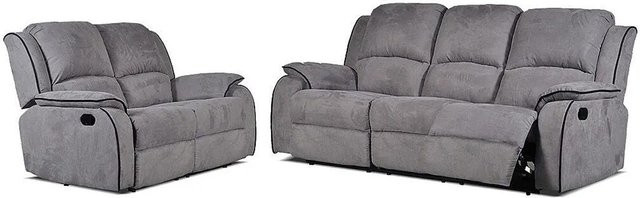 Vente-unique Couchgarnitur Hernani aus Microfaser in Grau bestehend aus 3-Sitzer, 2-Sitzer und Relaxsessel - Bild 1