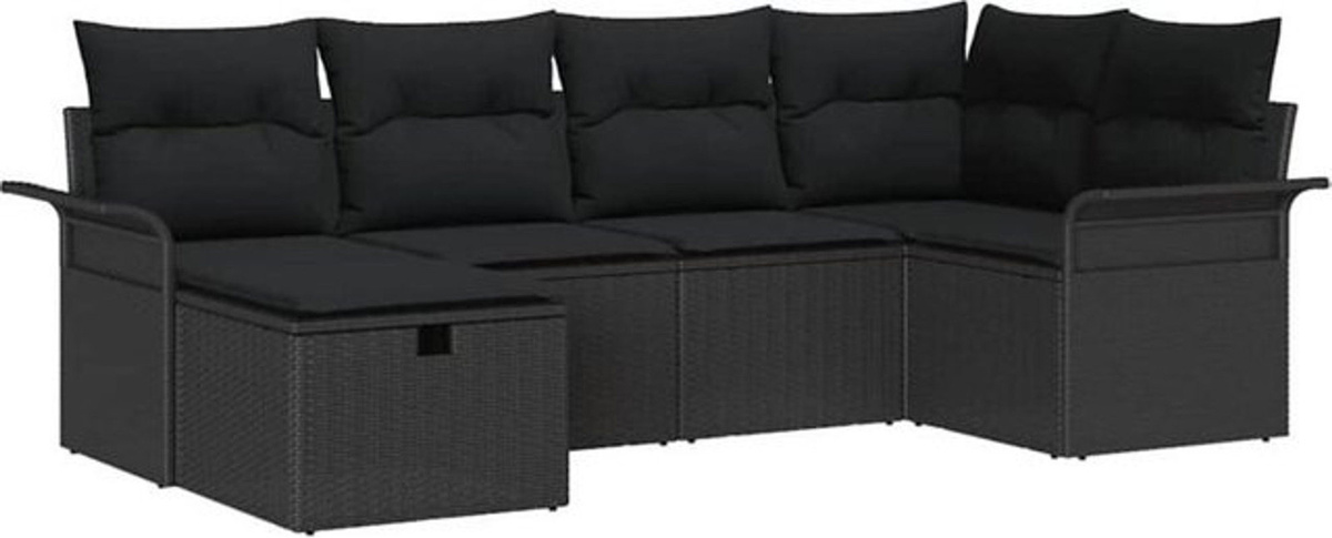 vidaXL Garten-Sofa-Set aus Poly-Rattan mit 6 Kissen in Schwarz - Bild 1