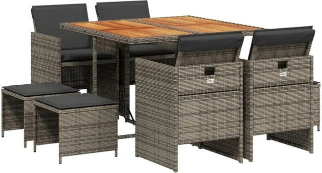 vidaXL 9-tlg Garten-Essgruppe aus Poly Rattan mit Kissen in Grau und Braun - Bild 1