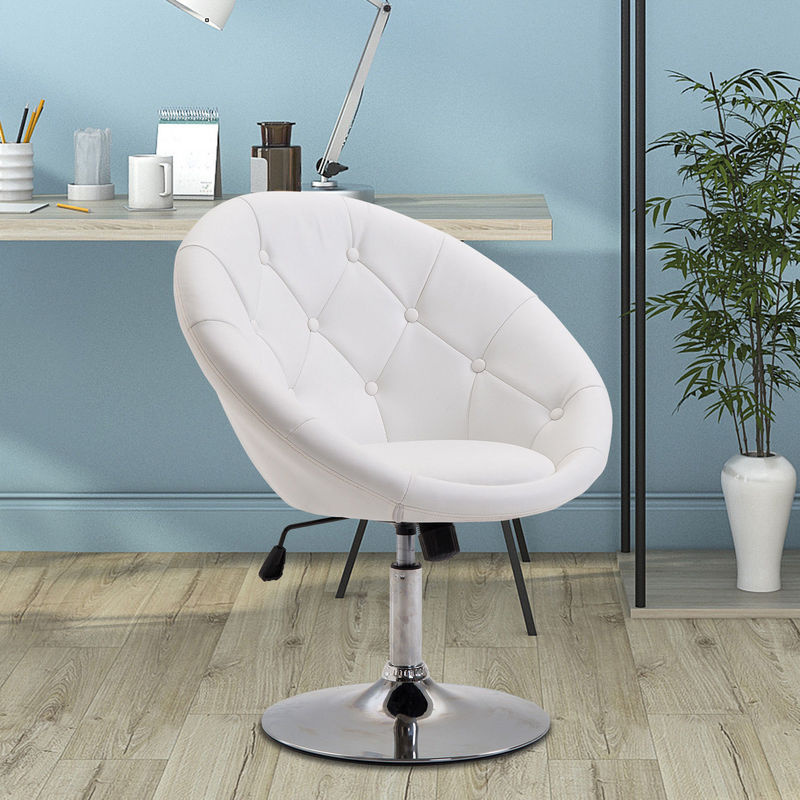 HOMCOM Arbeitshocker Drehhocker aus PU-Leder und Stahl in Weiß, B/T/H: 56 x 42 x 78-90 cm - Bild 2