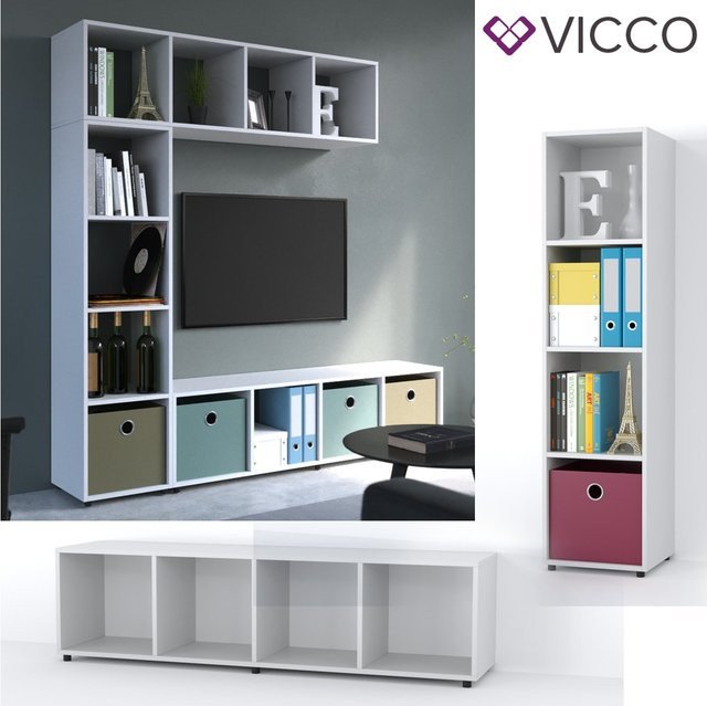 VICCO Raumteiler LUDUS Standregal mit 4 Fächern in Weiß für Büro und Wohnzimmer, B/T/H: 33,8 x 36,8 x 144,9 cm - Bild 1