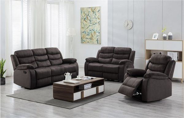 HTI-Living Sofagarnitur Kirwall aus Samt in Dunkelbraun bestehend aus Sofa, Zweisitzer und Sessel