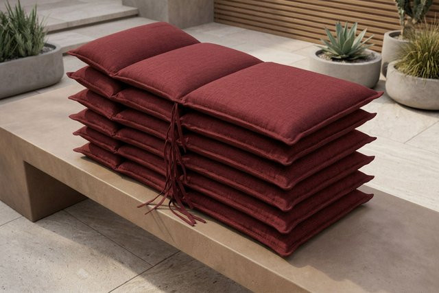 OUTFLEXX Green 6er-Set Sitzkissen für Niederlehner in Bordeaux aus recyceltem Polyester mit Rückengurt und Bindekordeln - Bild 1