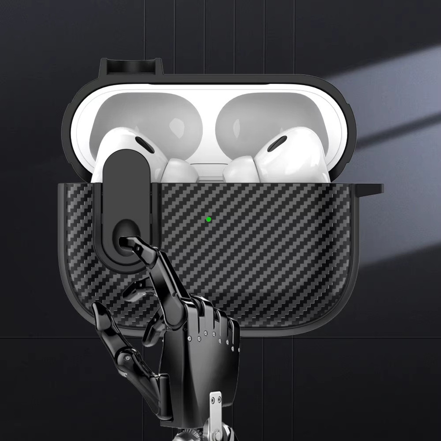 Stoßfeste Carbon Fiber Schutzhülle für Apple AirPods Pro 1, 2 und 3 Generationen in Schwarz - Bild 2