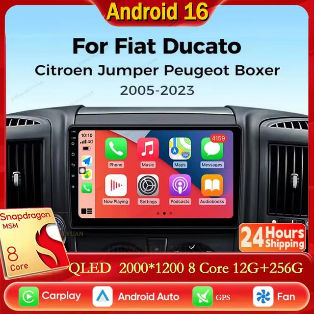 TIEYEZ Android 16 Autoradio mit Carplay und 4G Multimedia-Funktion für Fiat Ducato 2005-2023, Citroen Jumper und Peugeot Boxer 2011-2015, 2 DIN, Schwarz - Bild 1