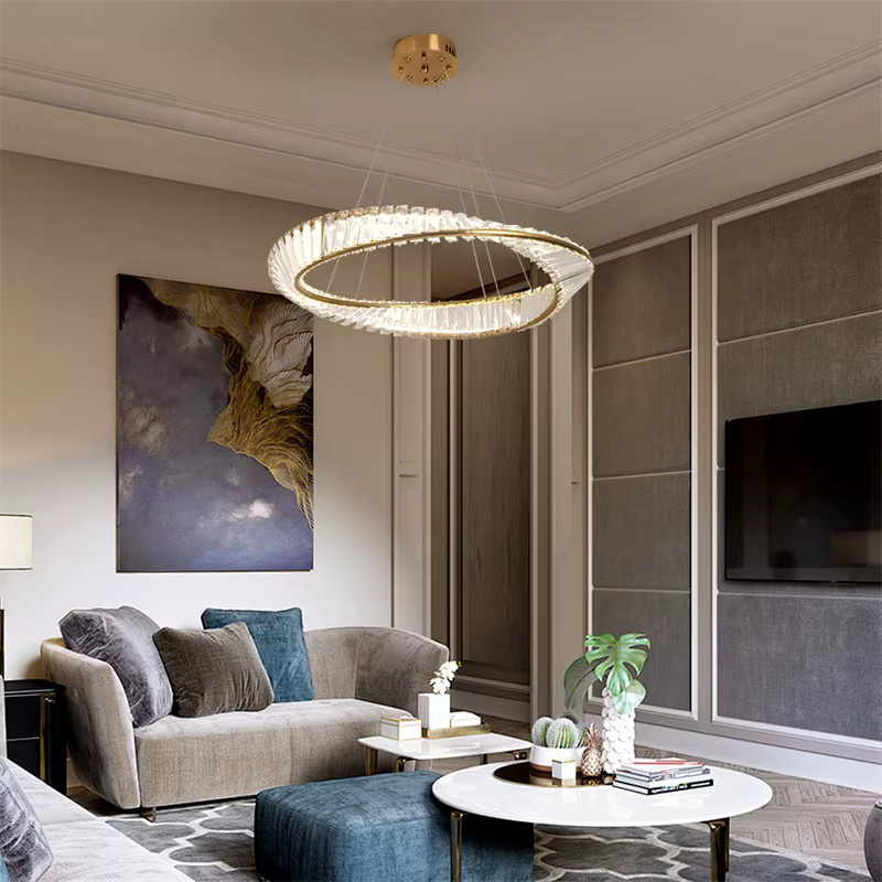 GreeLustr Moderne LED Ring Pendelleuchte aus Metall und Kristall in Gold/Messing für Wohnzimmer und Esszimmer - Bild 3