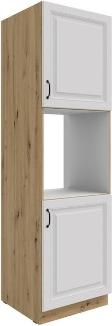 Küchen Hochschrank Stilo mit Einlegeböden in Weiss und Eiche, Breite: 60 cm - Bild 1