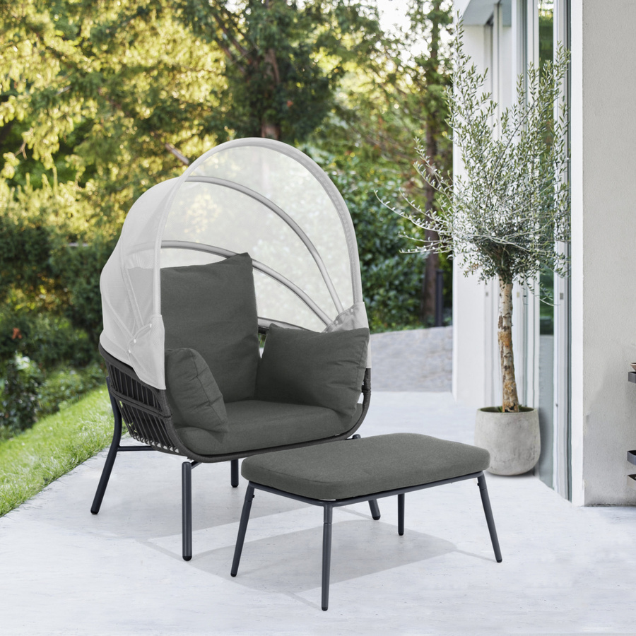 Leco Gartensessel Clara mit Sonnendach und Fußhocker in Anthrazit - Bild 3