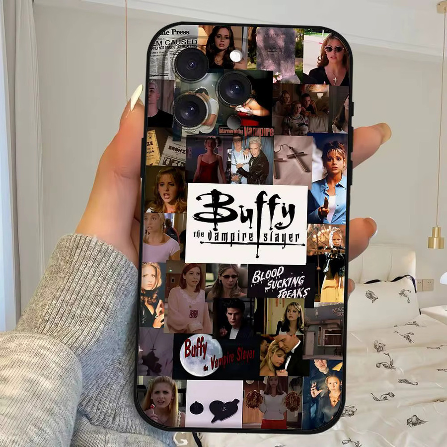 Mesuca Handyhülle im Buffy The Vampire Slayer Design für iPhone 11 12 13 14 15 16 Pro Max Mini X Xs XR, Schwarze Silikonhülle, Multicolour - Bild 3