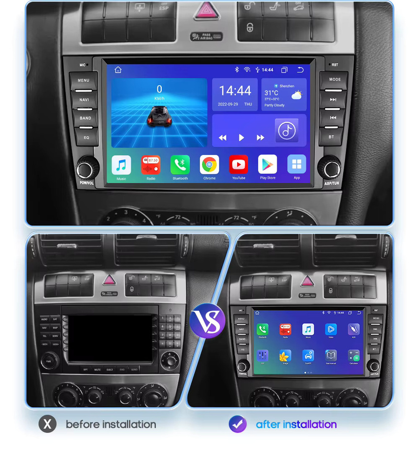 Hizpo 2Din Android 13 Auto Multimedia Player für Mercedes Benz C-Klasse W203 C180 C200 CLK W209 mit GPS, RDS und Carplay in Schwarz - Bild 2