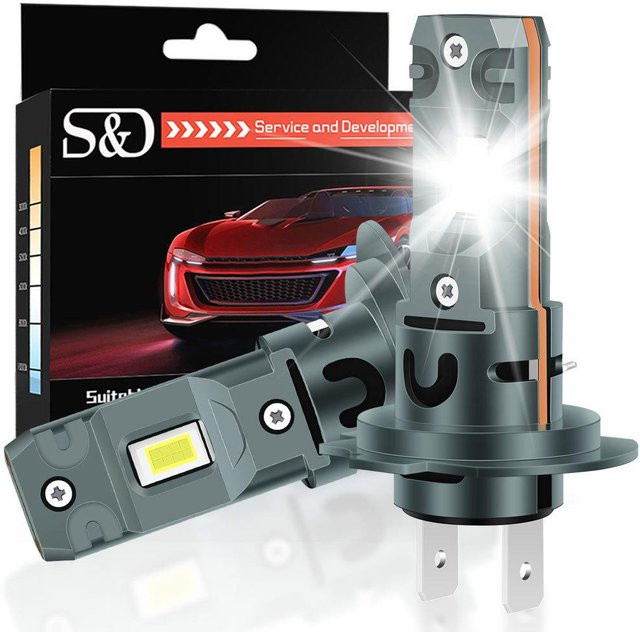 2 Stück H7 LED Scheinwerferlampen Set, 20000LM 60W Mini CSP Auto LED Scheinwerfer mit Lüfter, Canbus 12V, 6500K Weiß, Grau - Bild 1