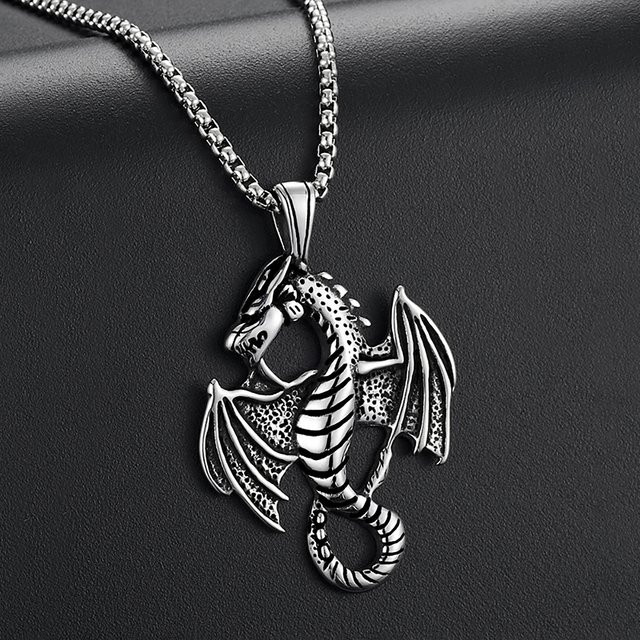 owlucky Anhänger Halskette, Böser Drache, Edelstahl, Silber, Unisex - Bild 1