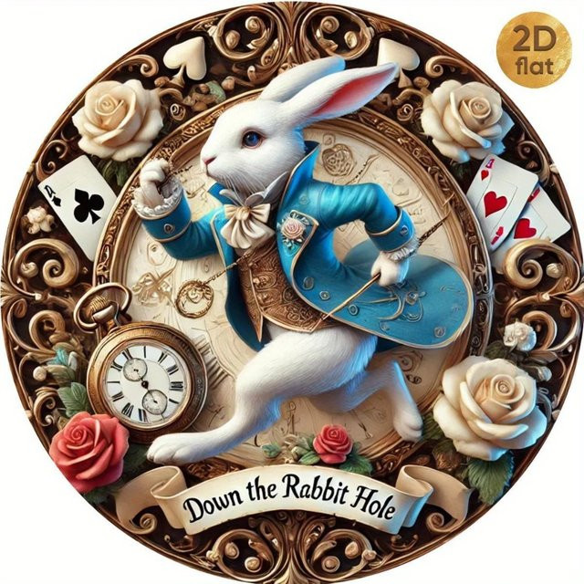 Rundes Metallschild CIFBUY Alice im Wunderland mit floralem Rosen-Motiv in Multicolour im Vintage-Stil als Wandkunst - Bild 1