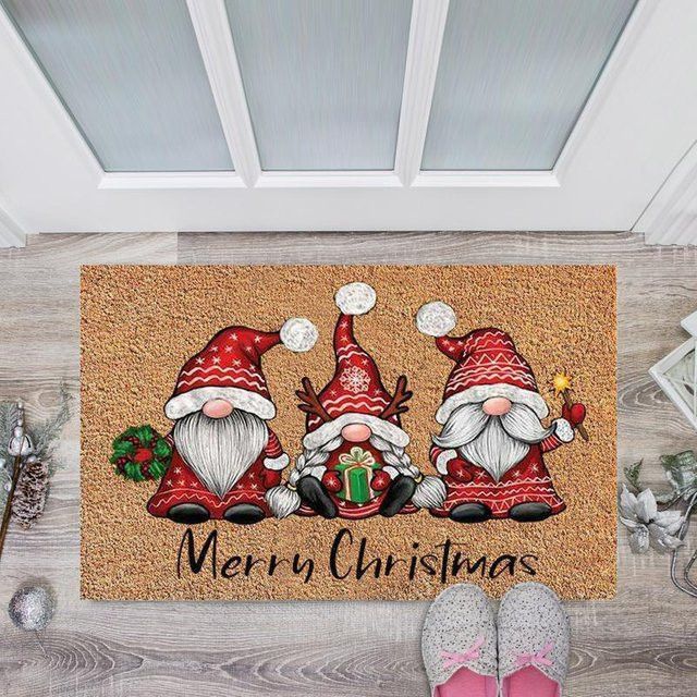 VIKAMA Weihnachtsteppich mit Cartoon-Zwerg als rote Fußmatte für drinnen und draußen - Bild 1