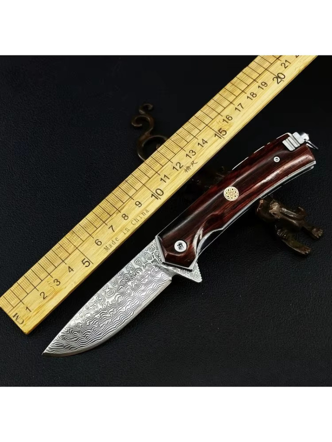 Klappbares Damaszener-Taschenmesser in Braun für Outdoor, Camping und EDC-Einsätze - Bild 5