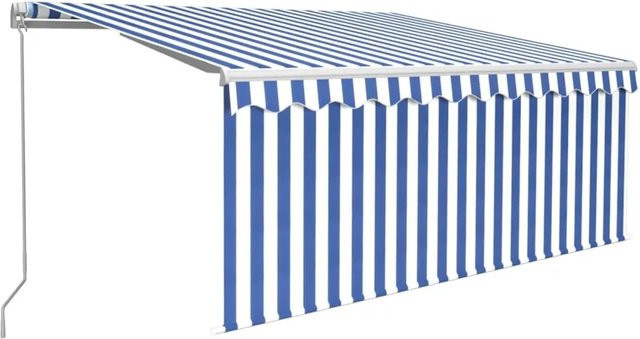 Furnicato Markise manuell einziehbar mit Rollo aus Polyestergewebe und Aluminium in Blau & Weiß B: 3,5 m x H: 2,5 m - Bild 1