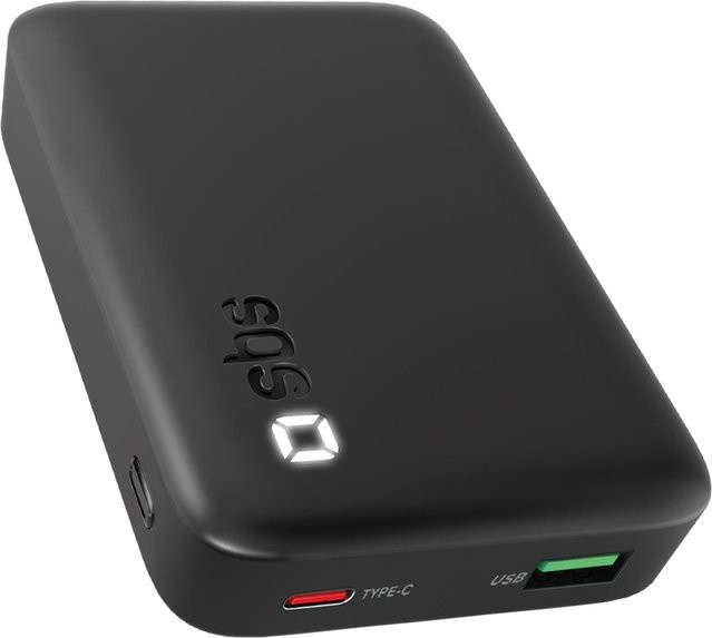 SBS Powerbank 10000 mAh in Schwarz mit USB-C und USB-A Anschlüssen - Bild 1