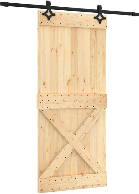 vidaXL Schiebetür aus Massivkiefer in Natur und Schwarz, modern Design aus Holz und Stahl, B/H: 90 x 210 cm - Bild 1