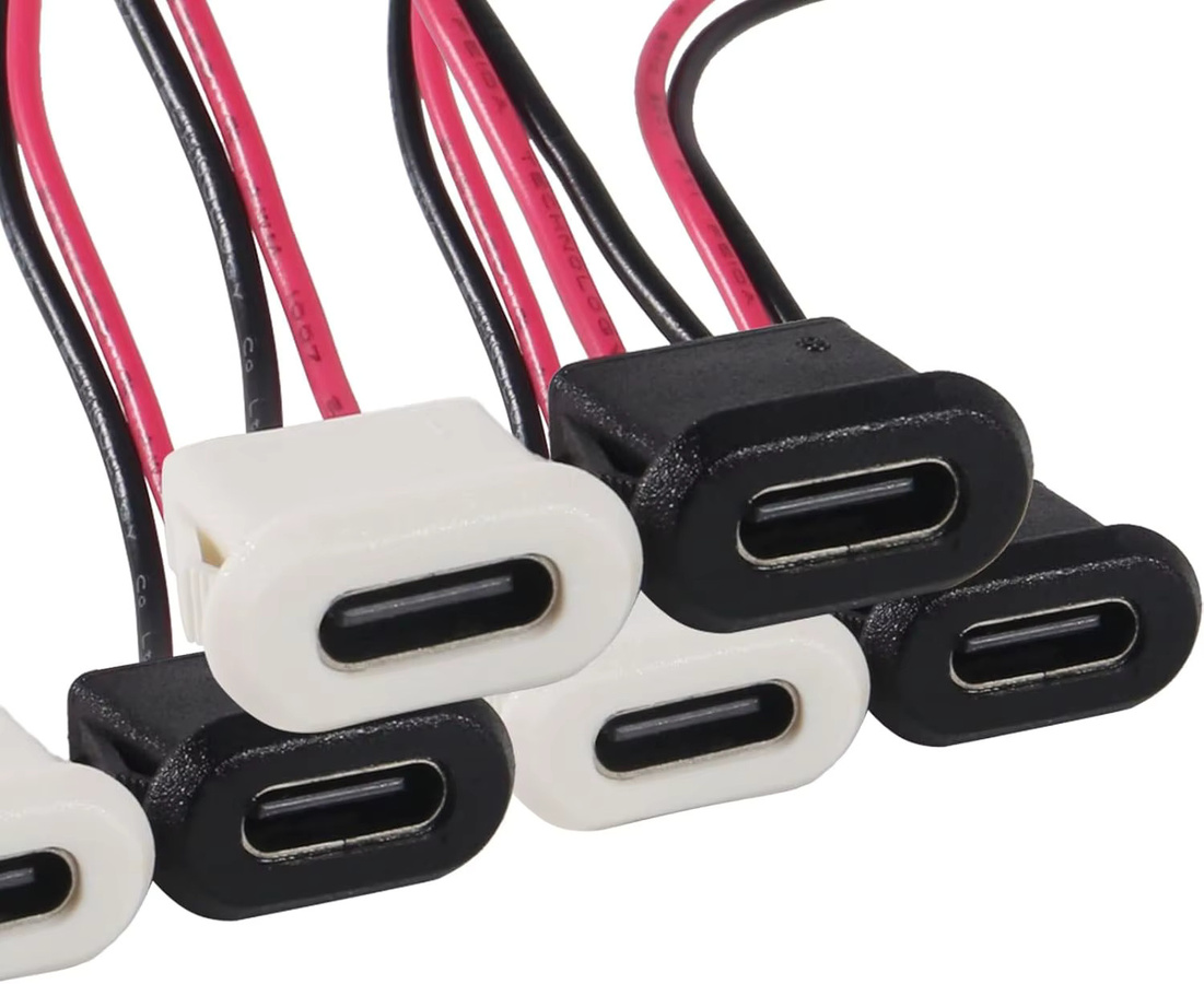 AOKIN 20er Set USB-C Weibliche Chassis Stecker mit 2P Direkt Crimp Jack als wasserdichte Ladeport Verlängerung in Multicolour - Bild 2