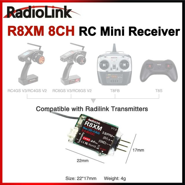 Radiolink R8XM 8CH Mini-Empfänger, 2,4 G, mit integrierter Telemetrie - Bild 1