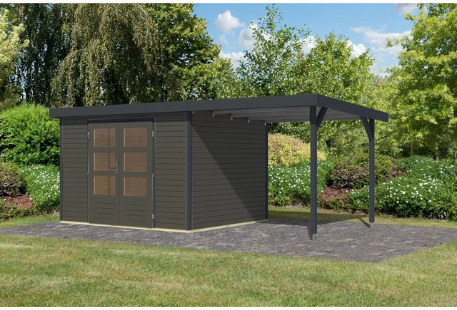 Karibu Gartenhaus Ernesto 5 B mit Anbaudach in Terragrau/Anthrazit, B: 298 cm, T: 209 cm, H: 242 cm - Bild 1