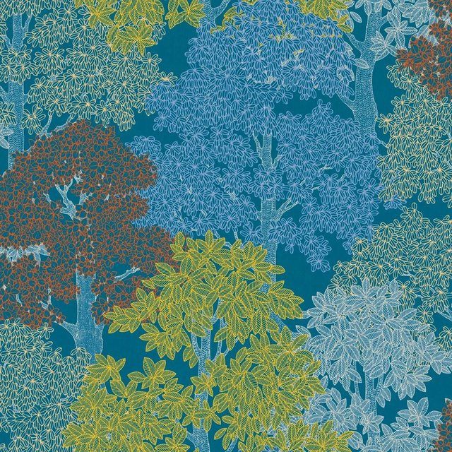 Profhome Natur Tapete Wald Motiv in Blau, Gelb und Rot, matt, Vlies, Breite: 0,53 m, Länge: 10,05 m - Bild 1