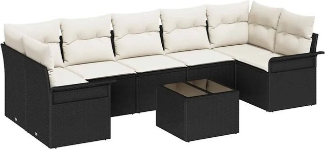 vidaXL 8-teiliges Gartensofa Set aus Polyrattan in Schwarz mit beigefarbenen Kissen und Couchtisch für Garten, Terrasse oder Balkon - Bild 1