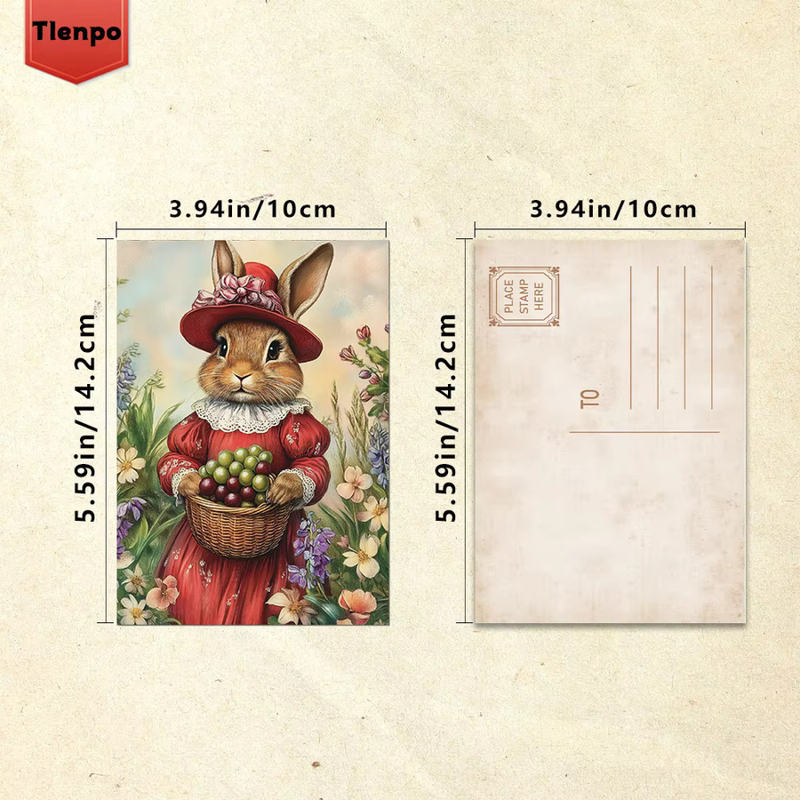 32-teiliges Osterhasen-Postkarten-Set mit floralem Design in Multicolor aus hochwertigem Papier - Bild 1