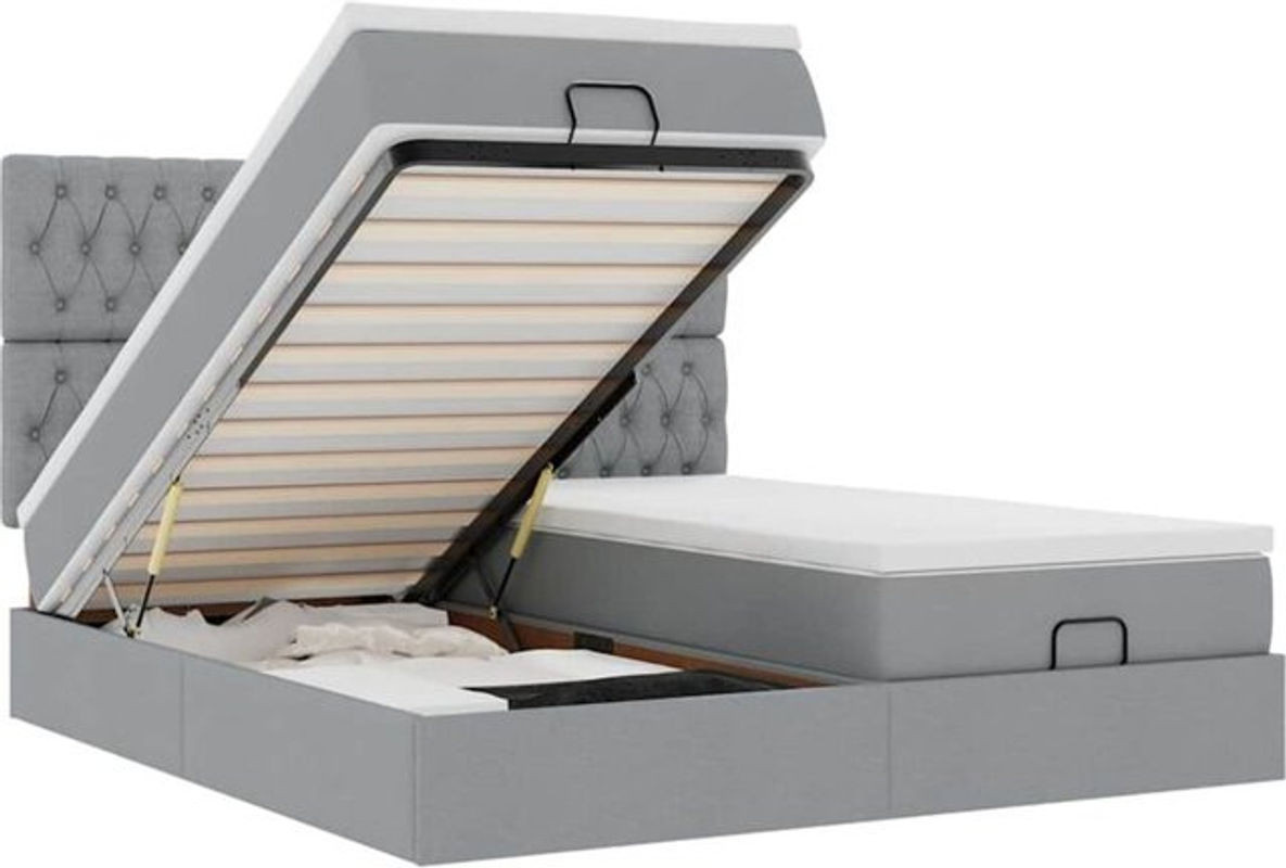 vidaxl Ottoman Polsterbett mit Matratze aus Stoff in Hellgrau B/T/H: 200 x 200 x 128 cm - Bild 1