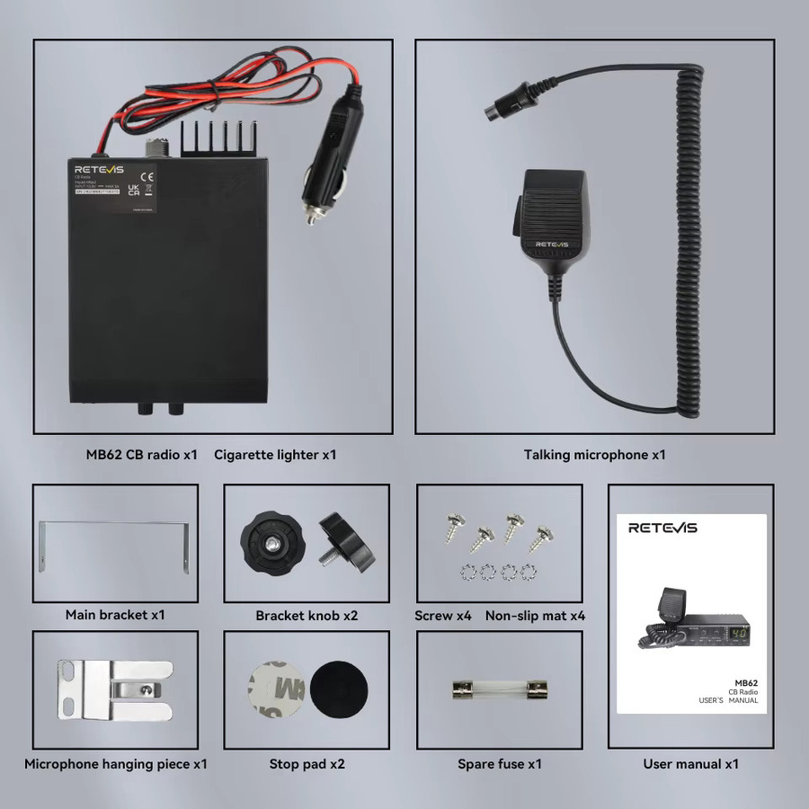 Retevis MB62 CB Funkgerät 27 MHz AM/FM Mobiles Auto-Funkgerät in Schwarz mit Instant Channel 9/19 für LKW - Bild 2