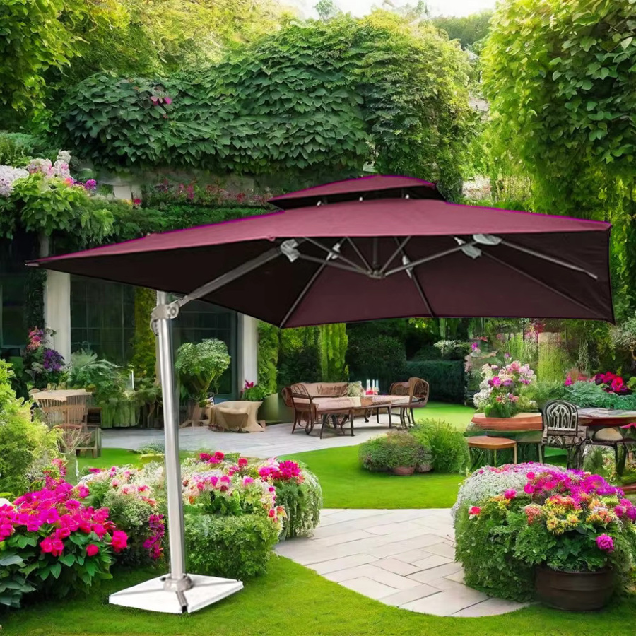 FEAMONT Römischer Sonnenschirm in Rot aus Stahl für Garten, Terrasse und Pool - Bild 4