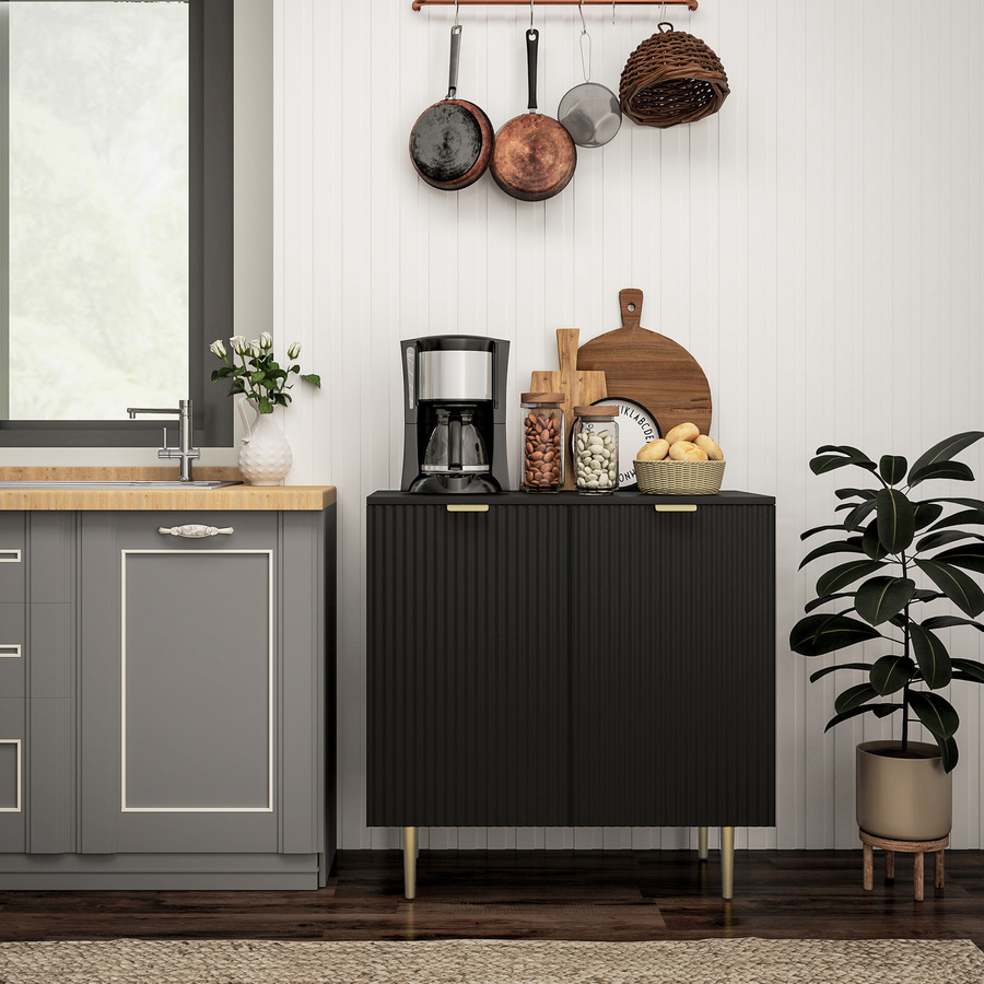 HOMCOM Küchenbuffet in Schwarz mit 2 Türen und verstellbarem Regal, B/T/H: 80 x 40 x 80 cm - Bild 2