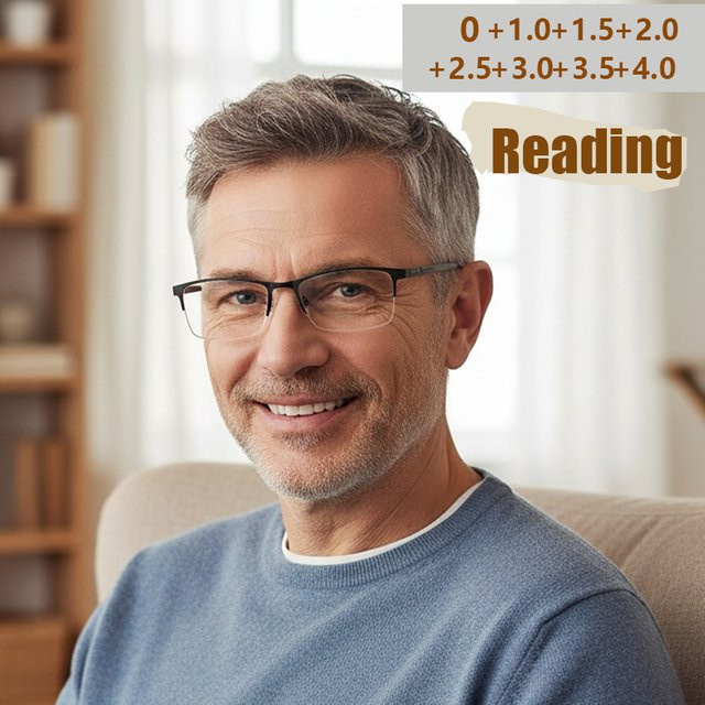 Lesebrille 8057, Halbrand, rechteckig, Metall, Anti-Blaulicht - Bild 1