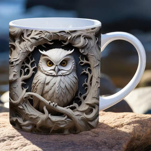 Niedlicher 3D Eule Keramik-Kaffeebecher in Weiß, Teetasse aus Porzellan mit 400 ml - Bild 1