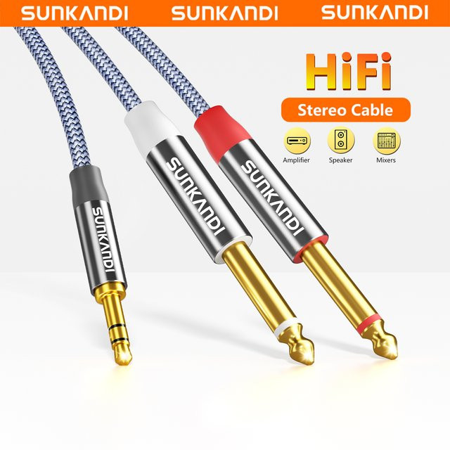 SUNKANDI Audiokabel 3,5 mm TRS auf Dual 6,35 mm 1/4 TS Mono Y Splitter Adapter, Grau - Bild 1
