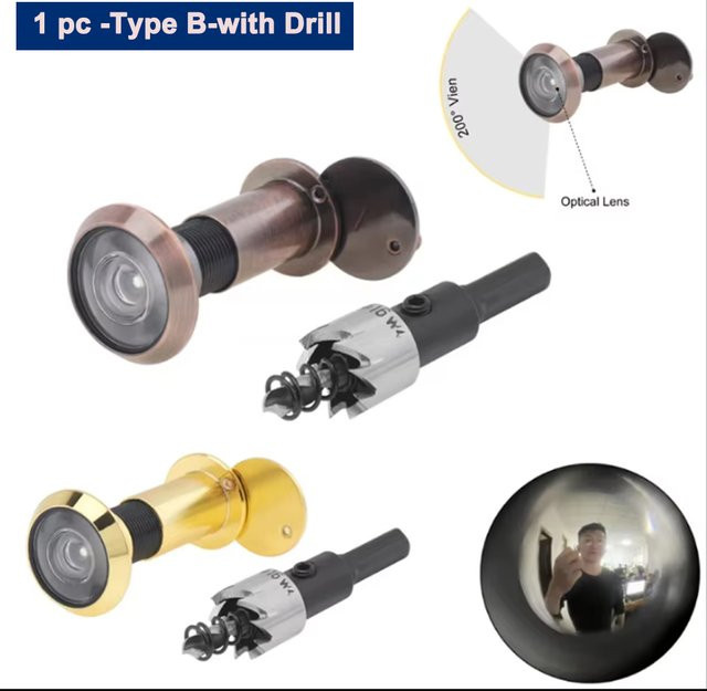 Türspion mit HD-Glaslinse und 200 Grad Sichtfeld inklusive Bohrer-Set für Türstärken von 4 cm bis 6,5 cm - Bild 1