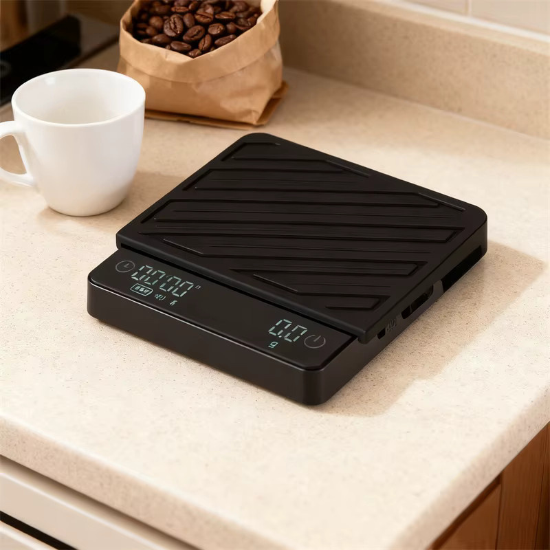 JUSTINLAU Smarte Kaffeewaage in Schwarz mit Durchflussmessung, digitalem Display und Timer-Funktion für Pour-Over und Espresso - Bild 2