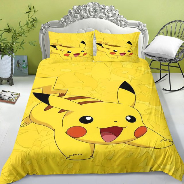 Lodestar Pikachu Anime Bettwäsche-Set für Kinder, Gelb, B/H: 140 x 210 cm - Bild 1